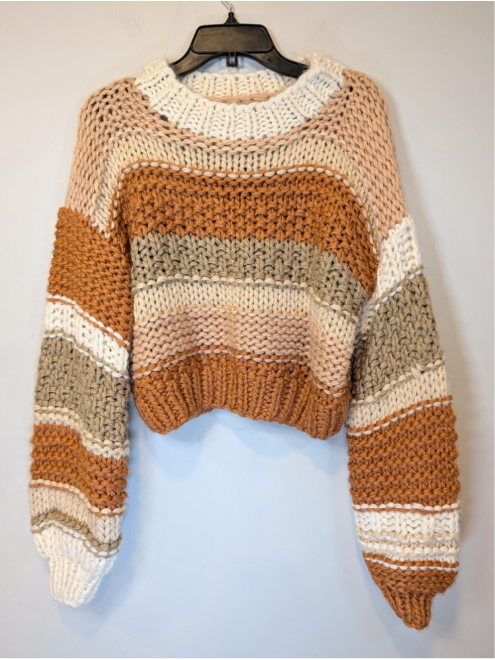 Anthropologie Pilcro Chunky Knit Striped Cropped Sweater Cozy Pullover Boho S/M